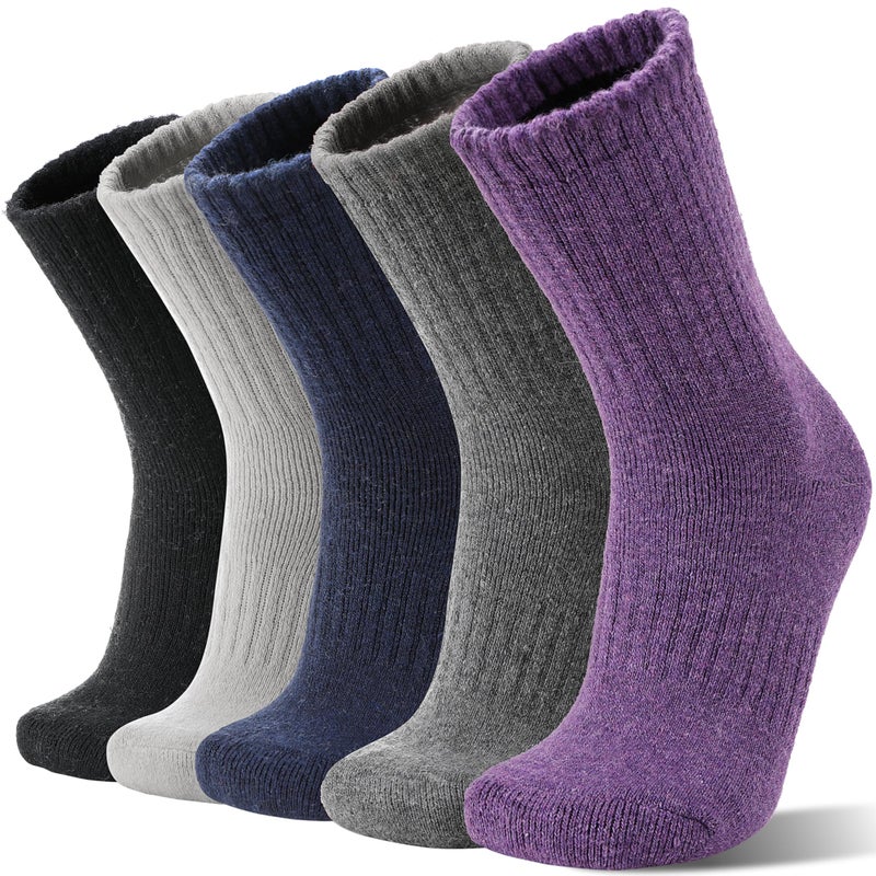 Sandsuced Merino Wool Socks for Women Hiking Warm Winter Thick Boot Thermal Cozy Crew Work Soft Ladies Socks Gift 5 Pack Stocking Stuffersï¼ˆ Purple/Blue/Black/Grey/Dull Greyï¼‰ - Image 1
